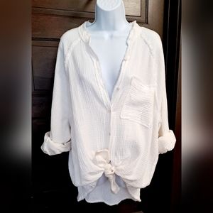 Aerie Pool-To-Party Oversized Button Up - Long Sleeve